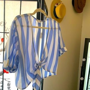 New York & Company Crop Tie Blouse